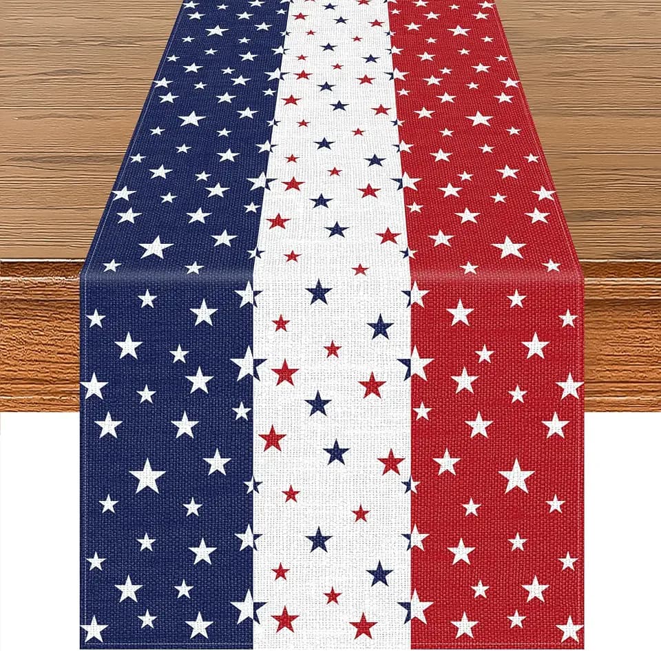72 x 13 Inches Patriotic Table Runner, Red White and Blue Star Print American Flag Runner for 4th of July, Memorial Day, Veterans Day, and Independence Day Table Top Kitchen Decorations