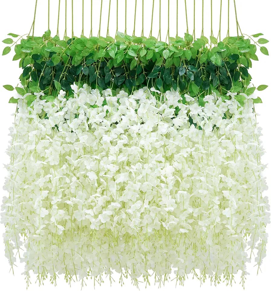 BLEUM CADE 36Pcs White Fake Wisteria Hanging Flowers