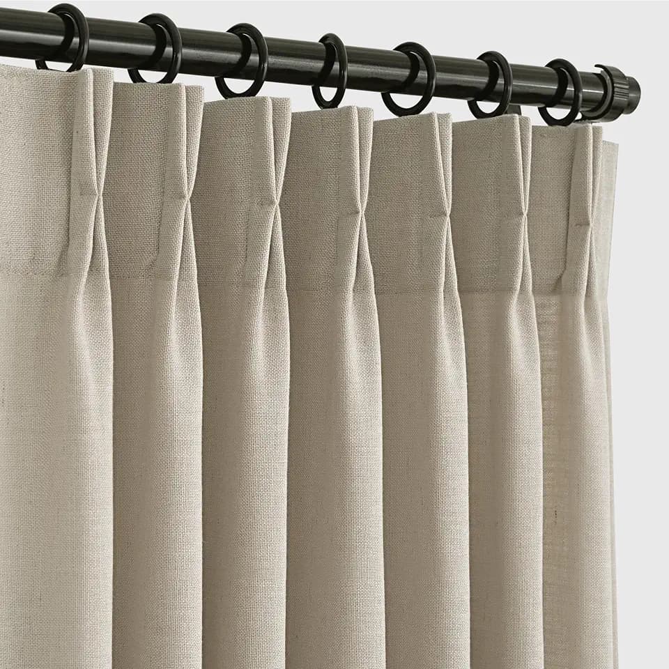 Taupe Linen Memory Trained Pinch Pleated Curtains 96 inch Long 2 Panels