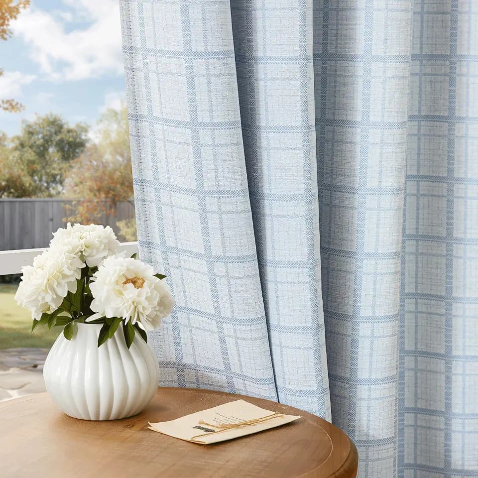 Beauoop Blue Plaid Jacquard Blackout Curtains for Bedroom 52x84 2 Panels