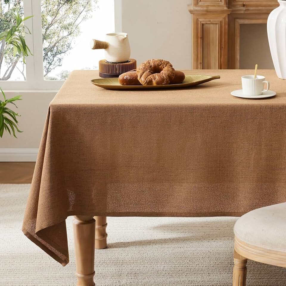 Farmhouse Linen Rectangular Tablecloth, Caramel 60x120 Inch
