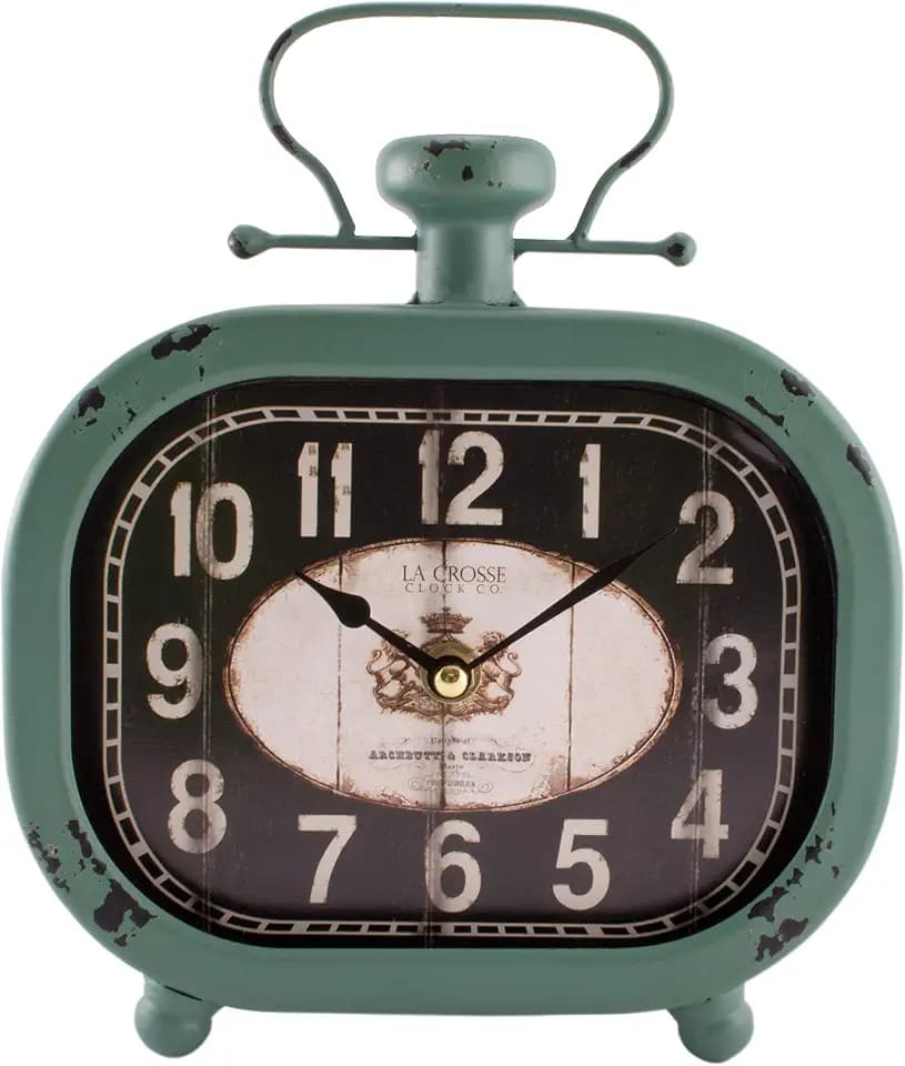 La Crosse 404-3425 Distressed Teal Metal Clock