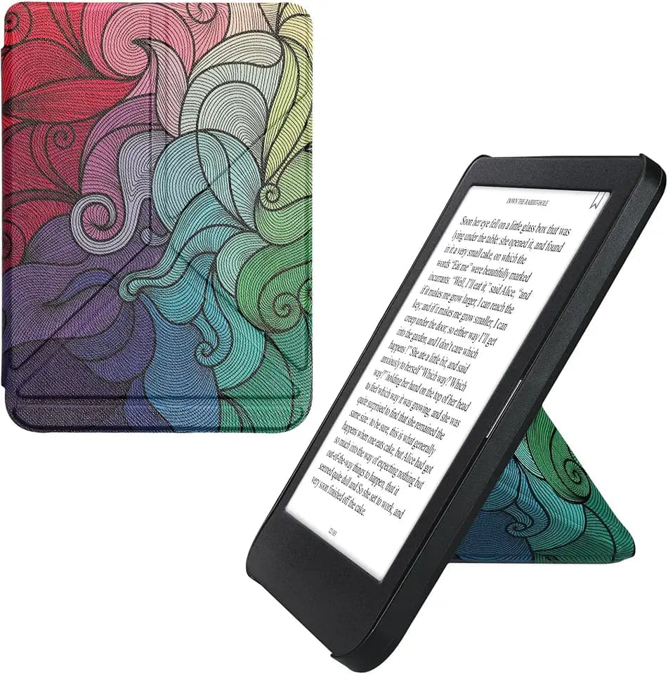 kwmobile Kunstleder eReader Schutzhülle für Kobo Clara BW/Clara Colour/Tolino Shine (5) / Shine Color Hülle - Falt Cover für E-Reader in Pink Blau Grün - Farbrausch