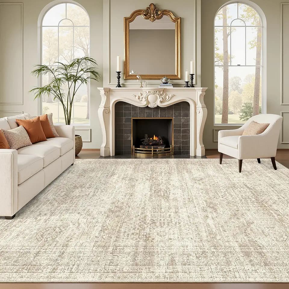 Soalmost Washable Area Rug 8x10 Large Soft Beige Rugs for Living Room