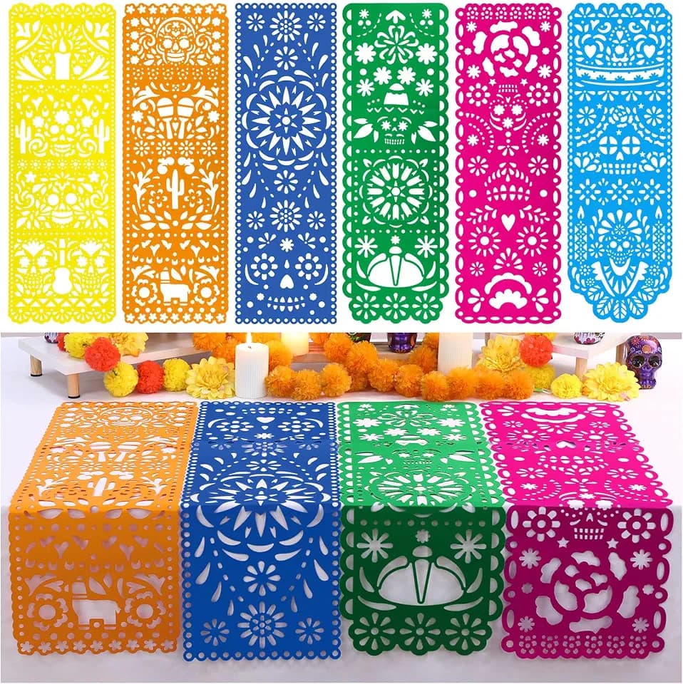 6 Pack Dia De Los Muertos Decoration Papel Picado Mexican Table Runner