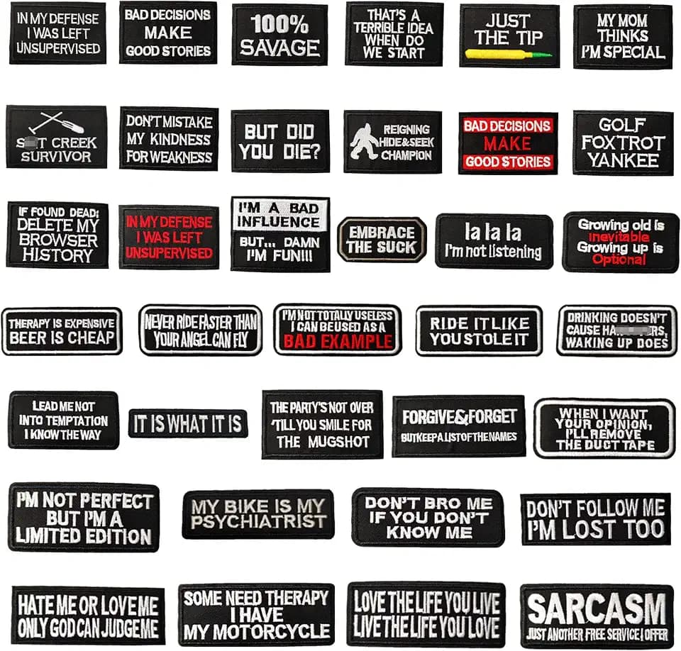 Iron On Patch,Funny Phrases Slogan Letter Sew on/Iron on Word Embroidered Patches for Motorcycle Biker Vest Jackets Backpacks Jeans Hat Clothing Bag Gear,Uniform 36pcs