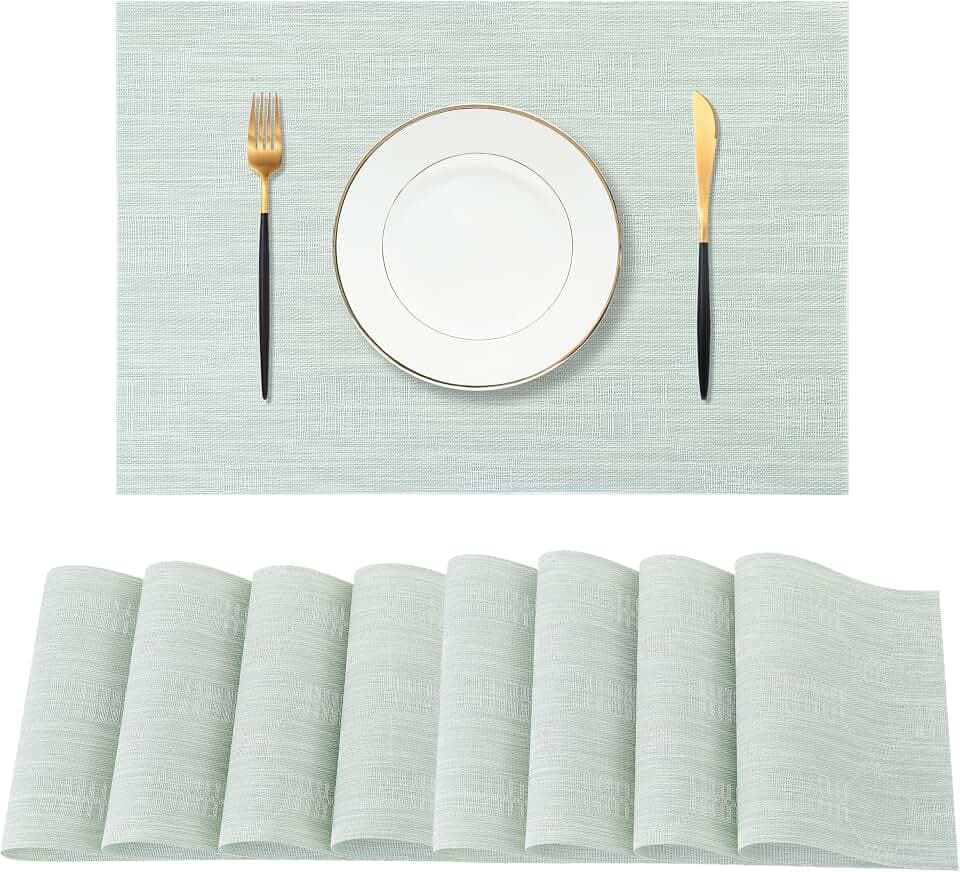 Mint Cream Placemats Set of 8 - Heat Resistant Non-Slip Place mats for Dining Table, Washable Durable PVC Vinyl Woven Table Mats(Mint Cream, 8)