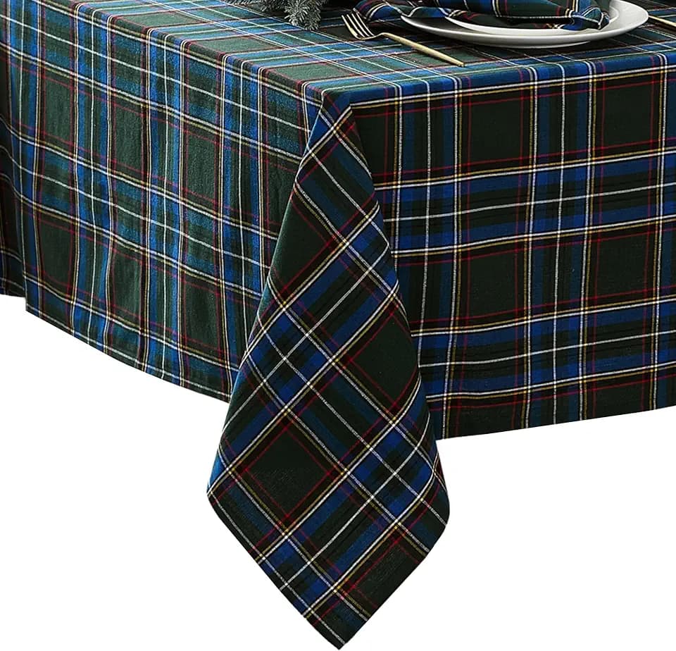 Stowe Tartan Holiday Plaid Rectangle Tablecloth, Green - 60" W x 84" L