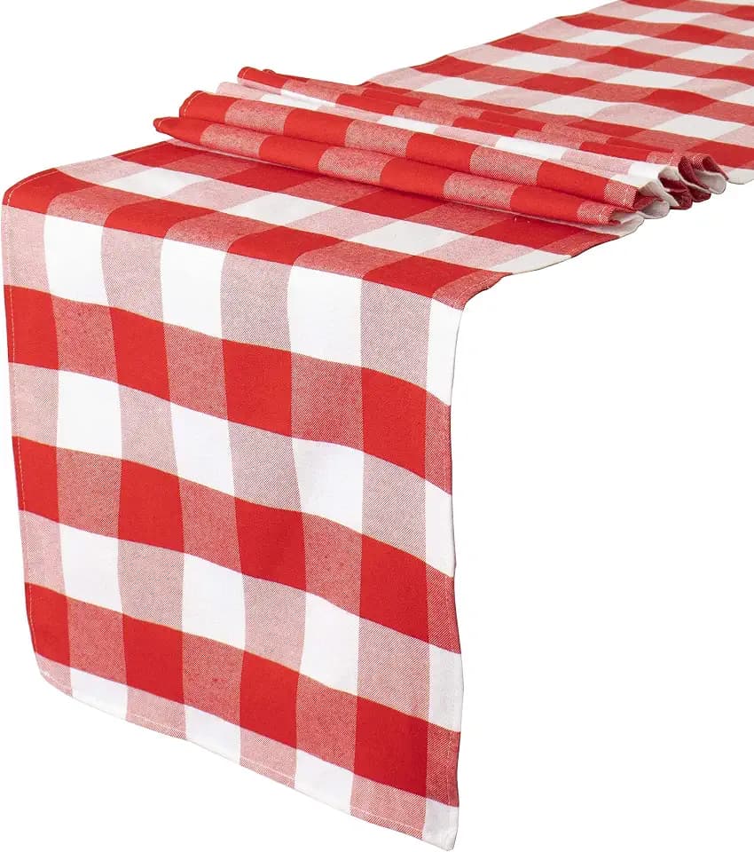 ShinyBeauty 4 Packs Checkered Table Runners 72 Inches Long Red and White Table Runner Christmas Plaid Linen for Farmhouse Dinning Tables Cotton Gingham Fabric Table Decor(14"X72")