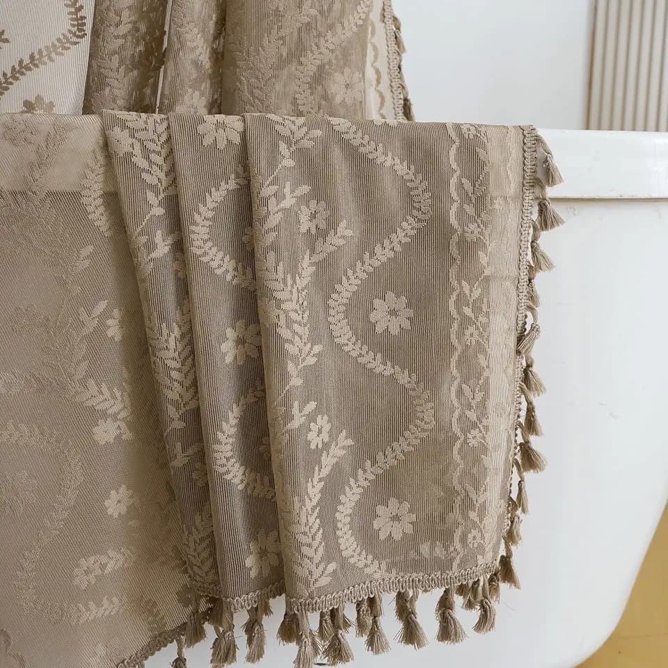 WAZZIO Taupe Floral Lace Shower Curtain,Boho Chic Earthy Decor,72 x 72 in