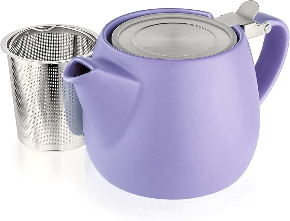 Tealyra - Pluto Porcelain Small Teapot Violet - 18.2-ounce (1-2 cups) - Matte Finish - Stainless Steel Lid and Extra-Fine Infuser To Brew Loose Leaf Tea - 540ml