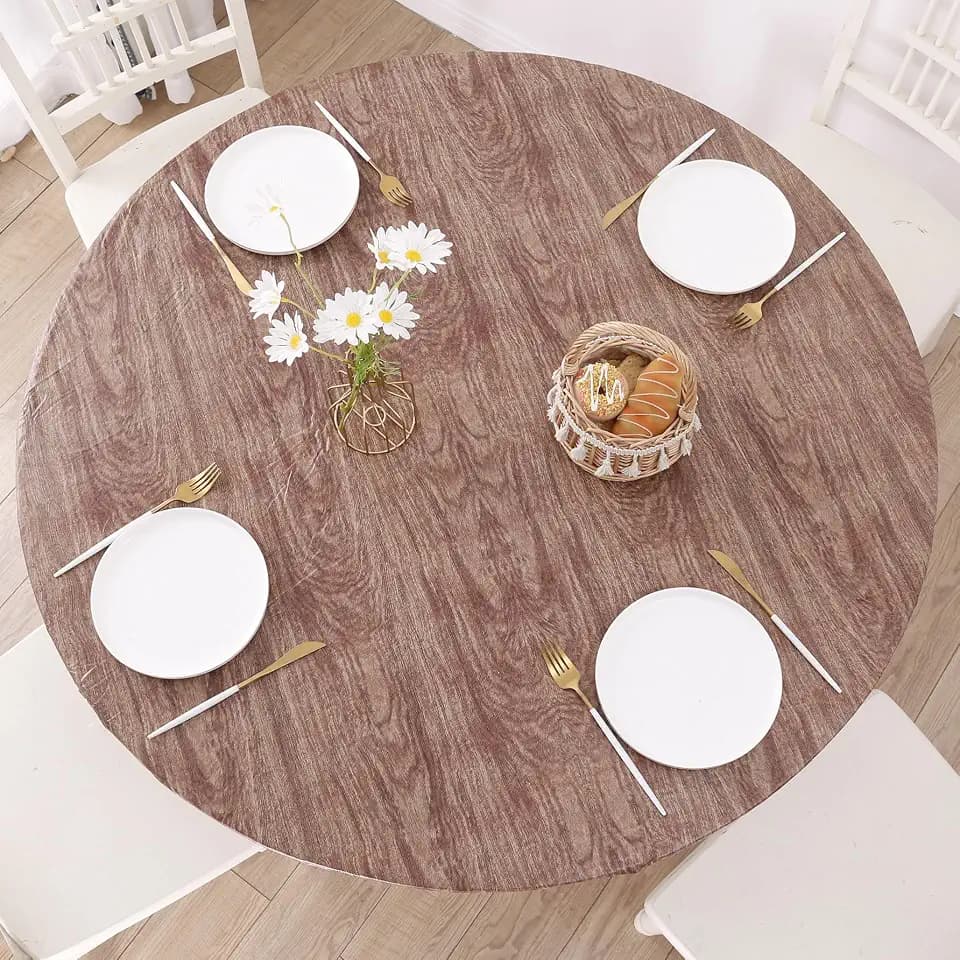 Walrus Round Vinyl Fitted Tablecloth with Flannel Backing Elastic Edge Design Table Cover Waterproof Oil-Proof PVC Table Cloth Stain-Resistant Best for 57"-66" Round