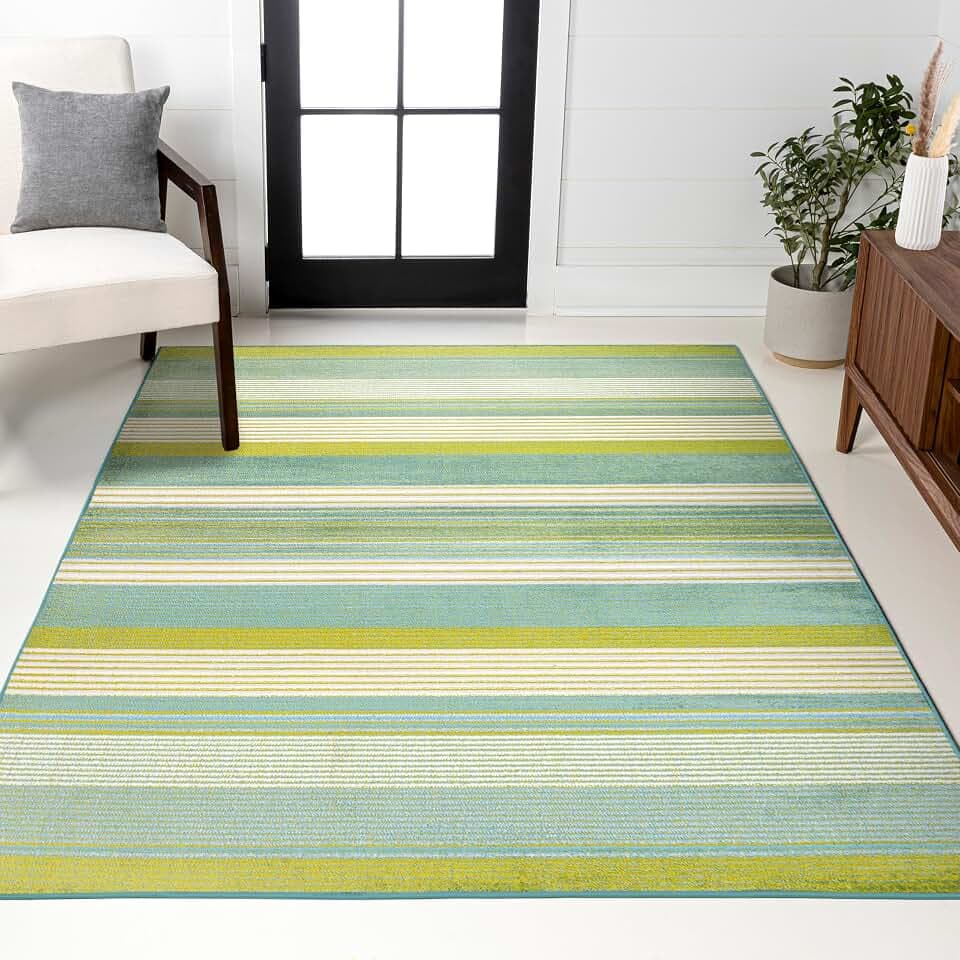JONATHAN Y Duxbury Gradient Ticking Striped Green/Blue Indoor Area Rug, 4x6, Farmhouse, Classic, Easy-Cleaning for Living Room, Bedroom, Kitchen, Pet Friendly, Non-Shedding (LUX102B-4)