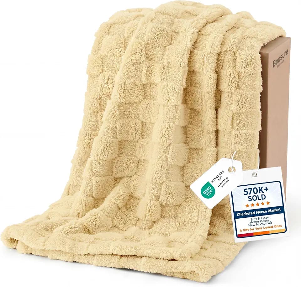 Bedsure Checkered Soft Cozy Throw Blanket for Couch, Yellow,50"×60"