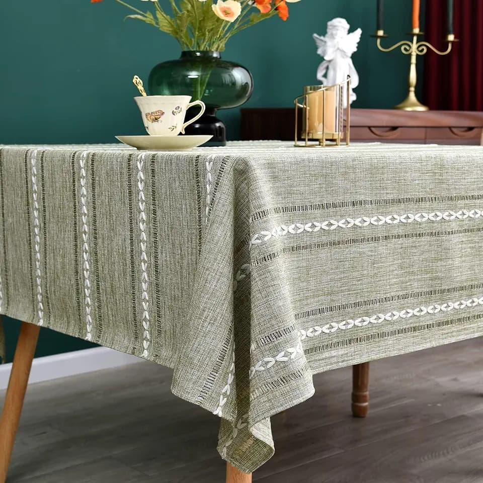 NEWISHER Farmhouse Embroidered 52x52 Inch Square Tablecloth Linen Texture