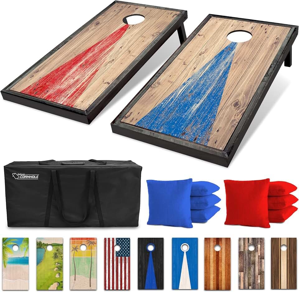 GoSports 4 x 2 ft Regulation Size Wood Cornhole Boards - 10 Vintage Wood Designs (Choose Your Style)