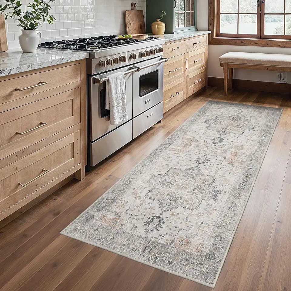 BESBLEE 2'6"x6' Washable Runner Rug Non Slip for Hallway, Light Taupe Brown