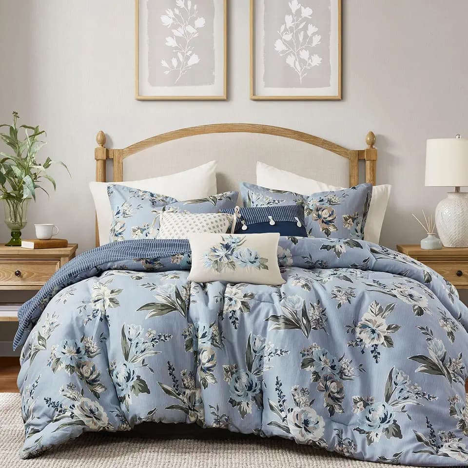 Madison Park Reversible Vintage Floral Comforter Set, 7PC Queen Bedding Set