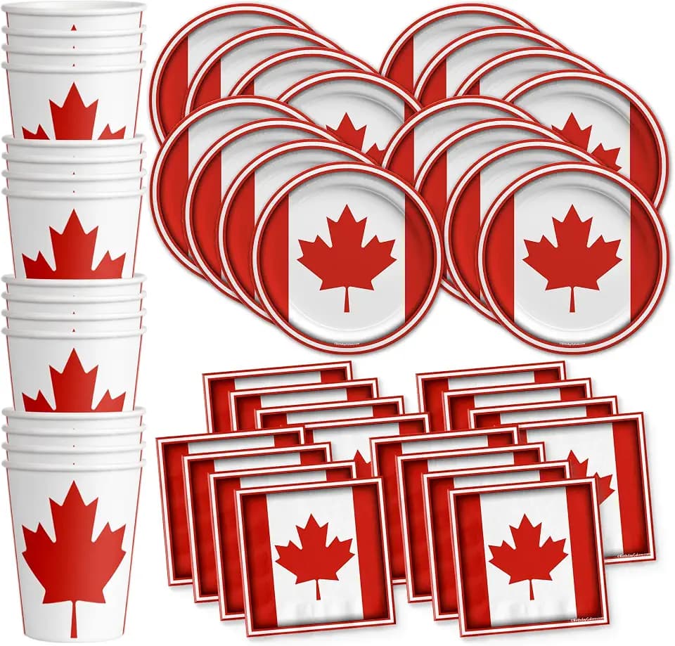 Canadian Flag Canada Birthday Party Supplies Set Plates Napkins Cups Tableware Kit for 16