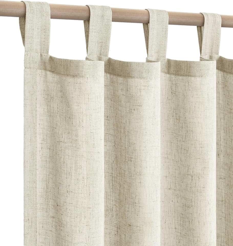 KOUFALL Retro Curtains for Living Room 70s Antique Old School Fashion Tab Top Linen Sheer Sack Cloth Linen Blend Canvas Lightweight Curtains for Bedroom,96 Inches Long,Sand Tan Beige