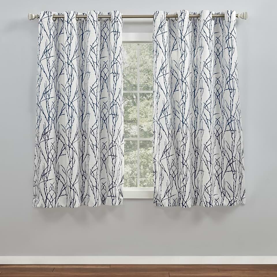 TOWN & COUNTRY BASICS Sohome Willow Sheer Solid Linen Texture Curtains Tassles, Grooment Top, 2-Pack Set, 54"x63", Navy