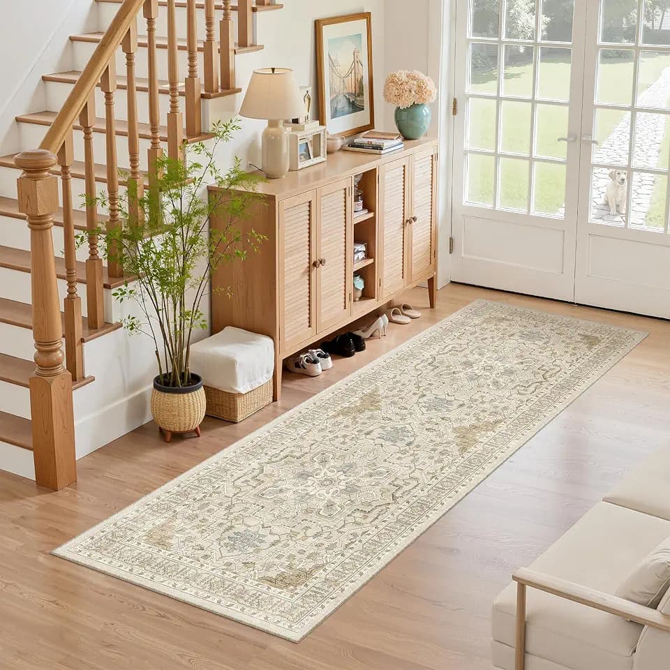Madane Washable Runner Rug 2x6 Runners for Hallways Non Slip, Beige/Blue