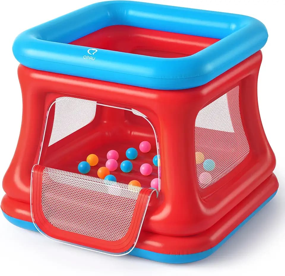 QPAU 3-in-1 Inflatable Bounce House with Pump for Toddlers 1-3