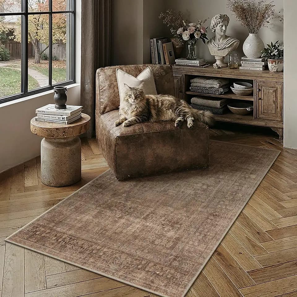 HUGEAR Classic Brown 3x5 Neutral Area Rugs for Living Room