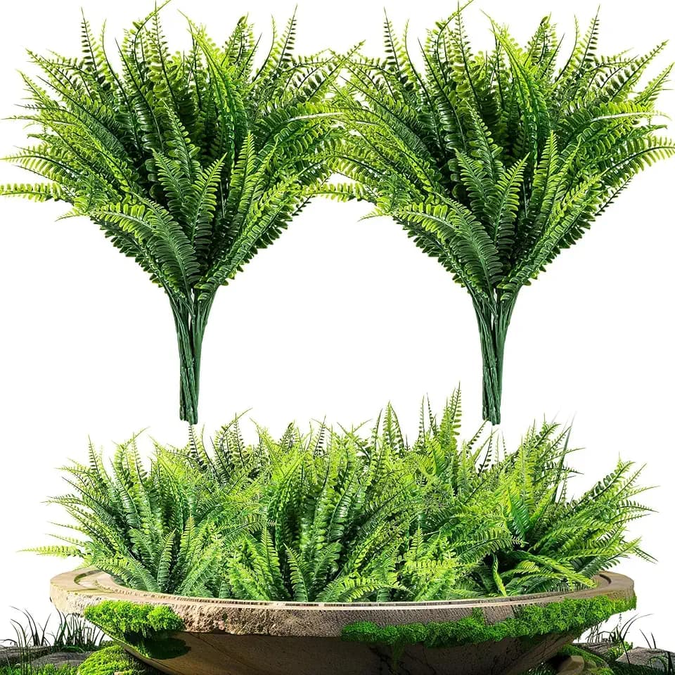 MAQIHAN 10PCS Fake Fern for Outdoor - Artificial Boston Fern Stems Decor