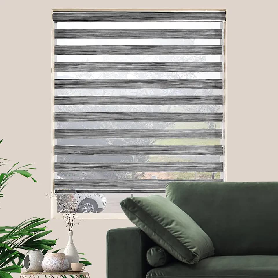 Zebra Blinds for Windows, Free-Stop Zebra Shades, Dual Layer Light Filtering Sheer Blinds for Indoor Windows, Roller Window Shades for Privacy (22" W X 72" H, Grey)