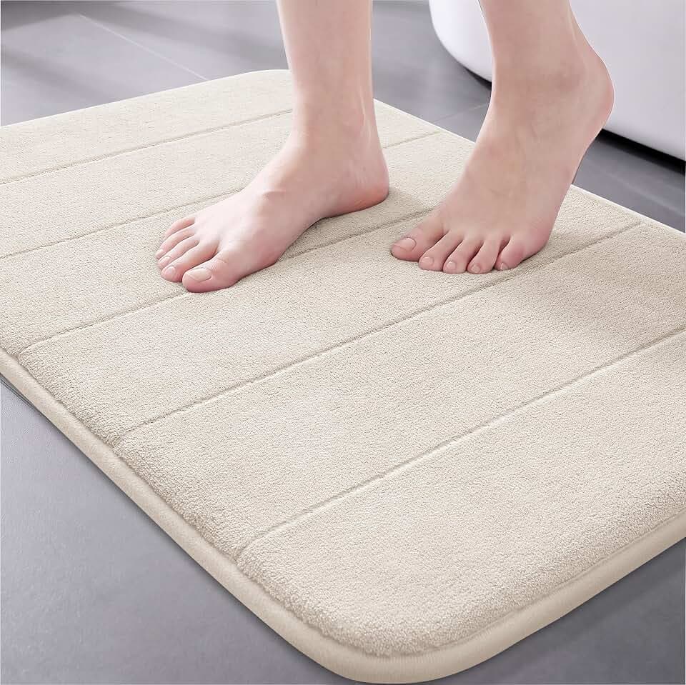Yimobra Memory Foam Bath Mat, Super Soft Absorbent Bathroom Rug Non Slip, Quick Dry, Machine Washable Floor Carpet for Tub Shower, Home Decor Accessories, 24x17, Cream