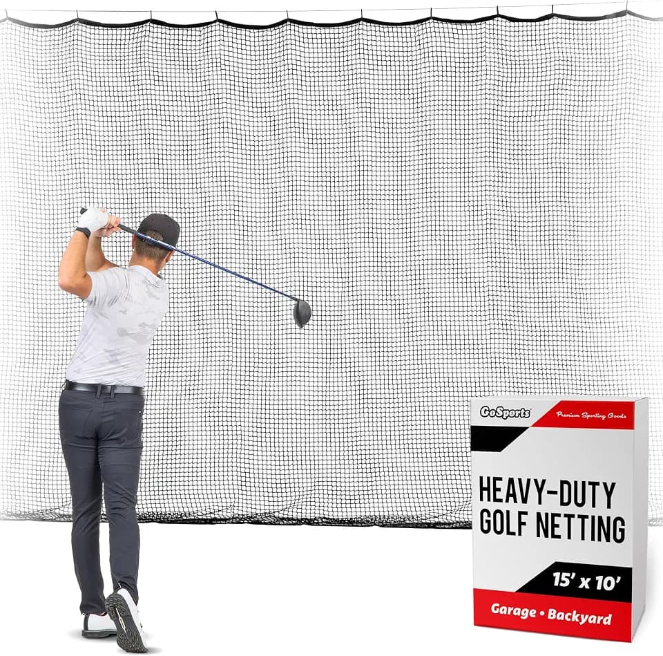 GoSports Golf Netting – Heavy Duty Golf Practice Net for Backyard Driving Range, Golf Simulator & Hitting Cage – Bulk Golf Netting for Indoor & Outdoor Use – 10 ft, 15 ft, 20 ft