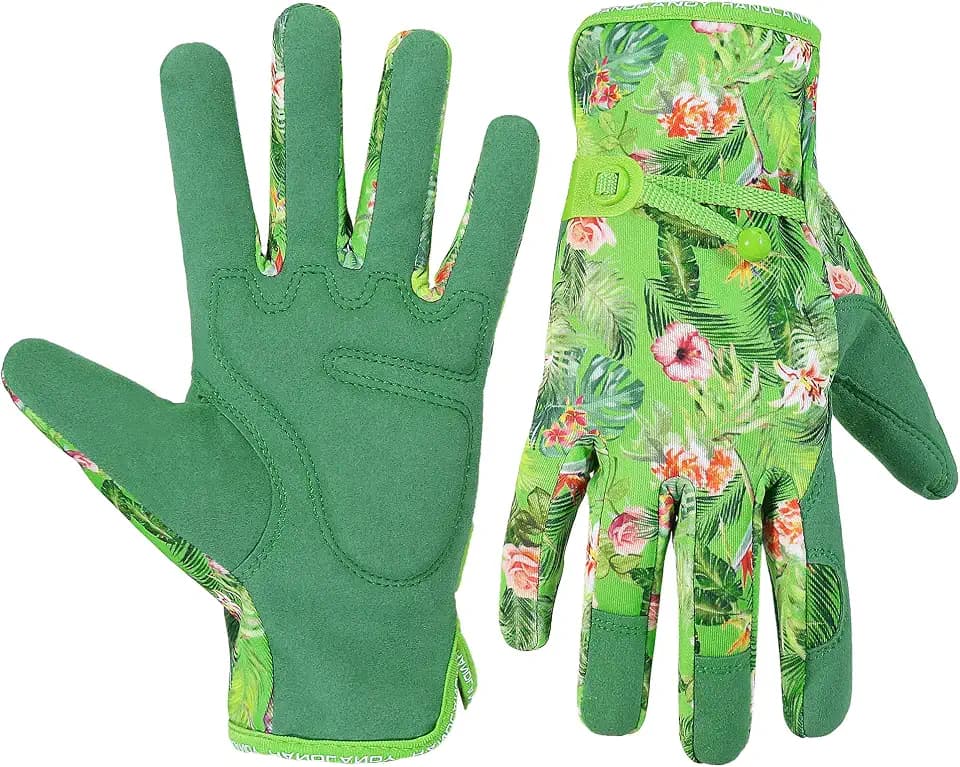 HANDLANDY Work Gloves for Women, Breathable Leather Gardening Glove for Yard Maintenance, Hand Protection with Touch Screen