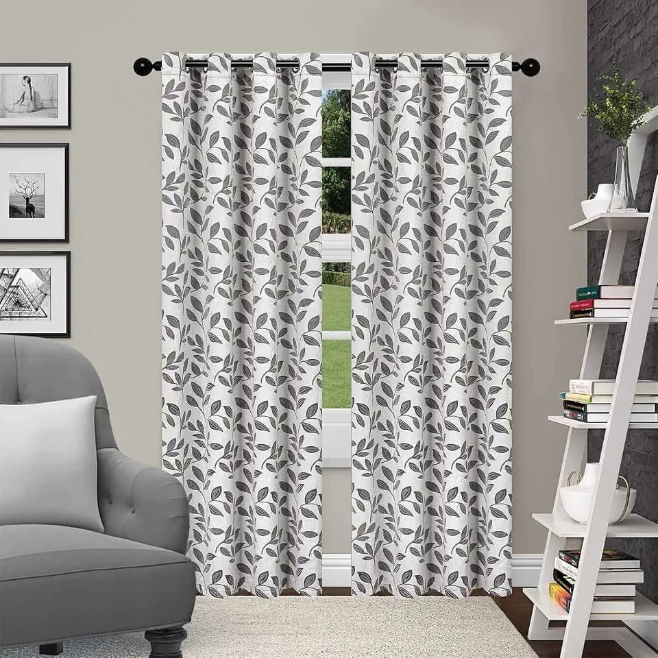 SUPERIOR Blackout Curtains, Room Darkening Window Accent for Bedroom, Sun Blocking, Thermal, Modern Bohemian Curtains, Leaves Collection, Set of 2 Panels, Grommet- 52 in x 84 in, Grey