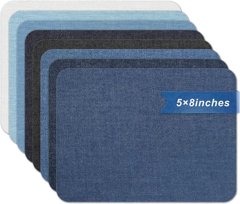 Azobur Iron on Patches for Clothing Repair, 8 Pcs Jean Patches for Inside and Outside, Sew on Iron on Denim Patches for Jeans Kits 5"x 8"(Eight Colors)