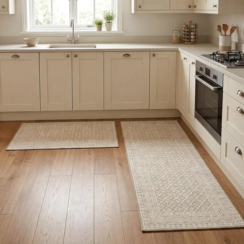 Laura Ashley Washable Printed Velvet Rug Autumn 26" x 45"/26" x 60" Rug Set Beige Multi