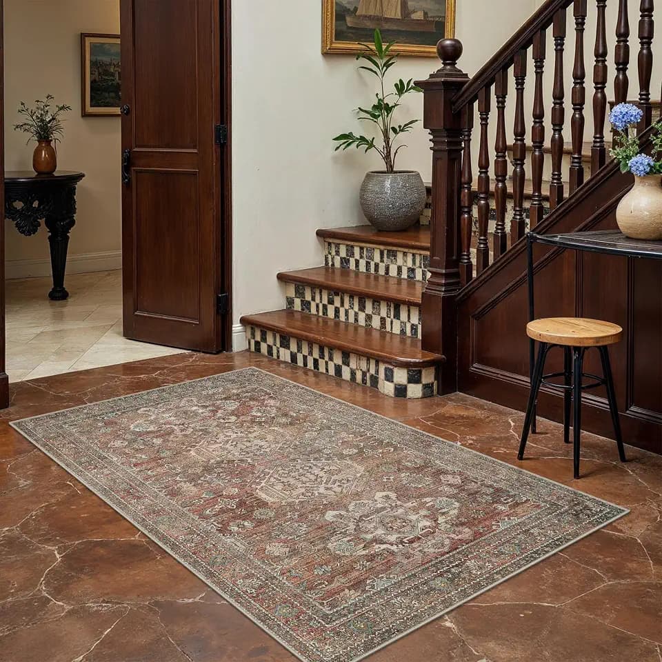 Bavni 3x4 Washable Area Rug for Entryway, Non Slip, Brick