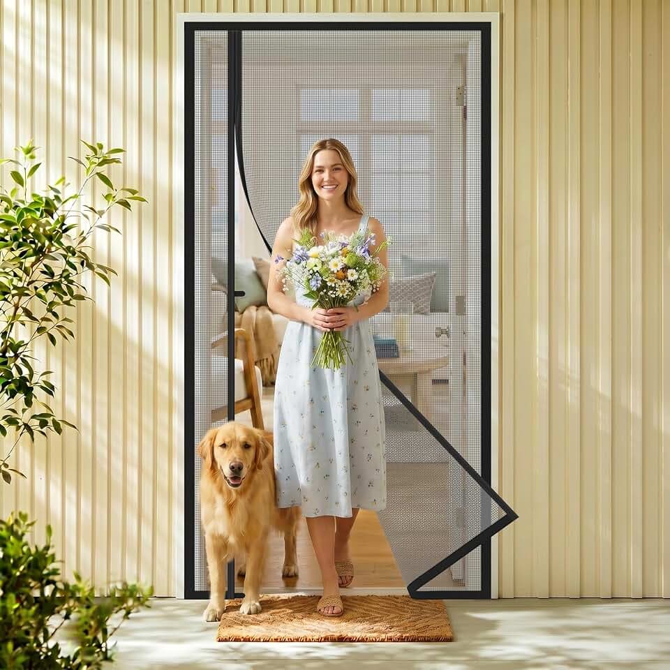Side Opening Magnetic Screen Door Fit Door Size 48"x80",Screen Size 50"x81"