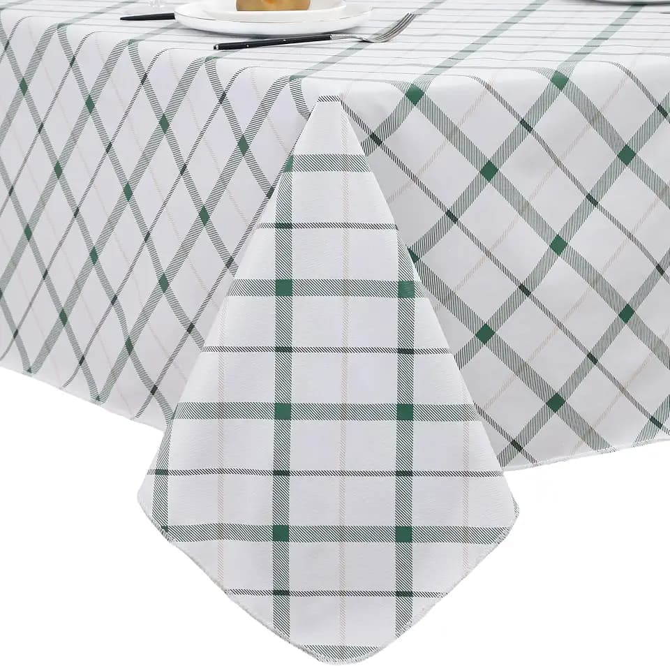 Heavy Duty Vinyl Tablecloth with Flannel Backing Waterproof Oil-Proof Plastic Table Cloth Stain-Resistant Wipeable Rectangle or Square Table Cover for Indoor and Outdoor (Green Plaid,60x102 Inch)