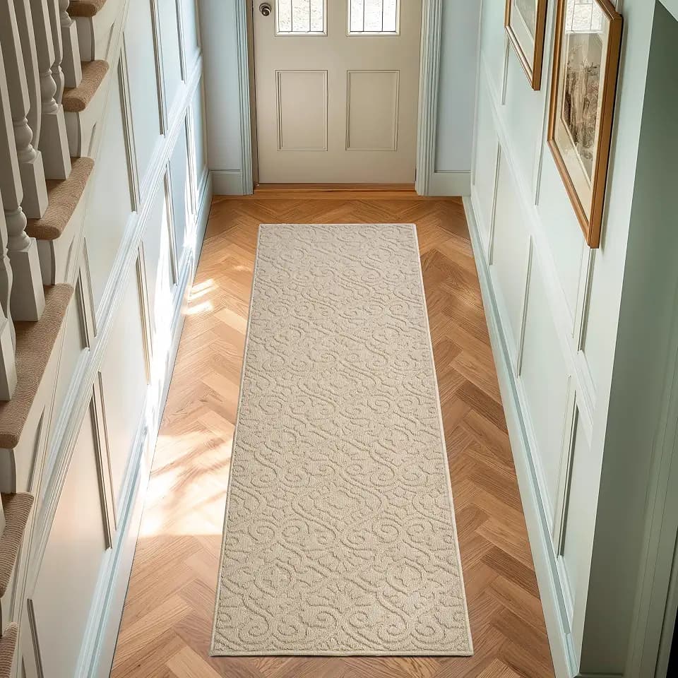 Laura Ashley Hi-Low Tufted 26" x 72" Washable Skid-Resistant Runner Rug - Berber Feya Solid