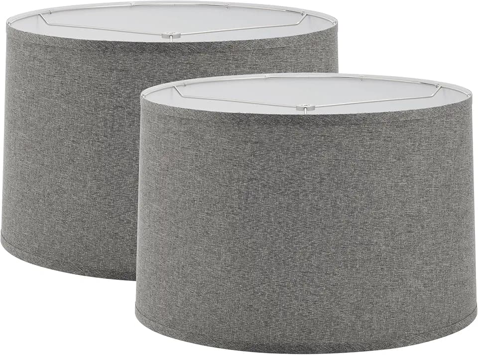 Aspen Creative 38901-2,Hardback Empire Transitional Collapsible Spider Lamp Shade/Dark Grey Linen Fabric,17"Top x 18"Bottom x 11-1/2"Slant,Set of 2