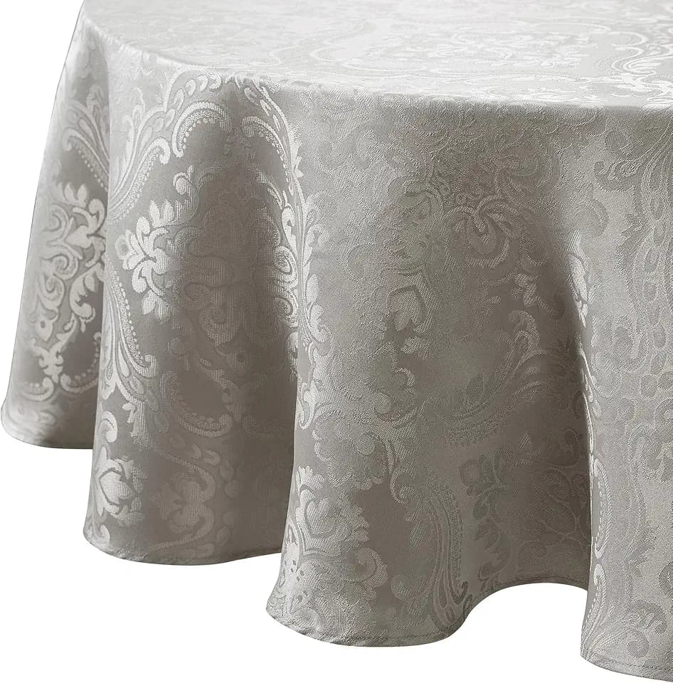 Caiden Elegance Damask Tablecloth, Silver - 70" W x 70" L Round