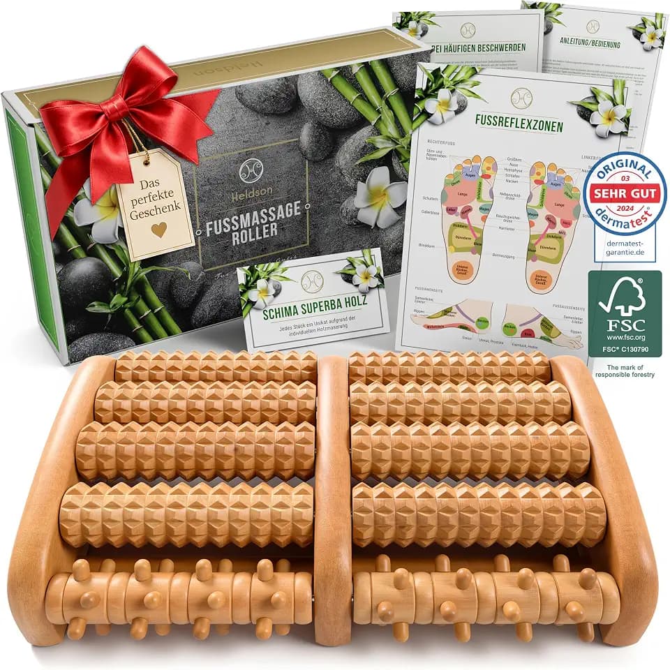 HELDSON Fußmassageroller Holz – Fussmassagegerät Rolle für Reflexzonen