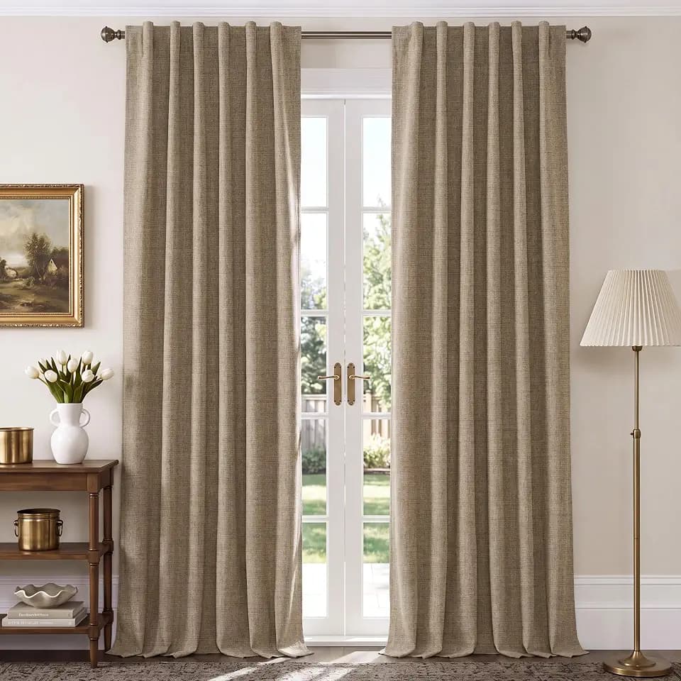 NICETOWN 100% Blackout Linen Curtains 90 inches Long 2 Panels, Burlap