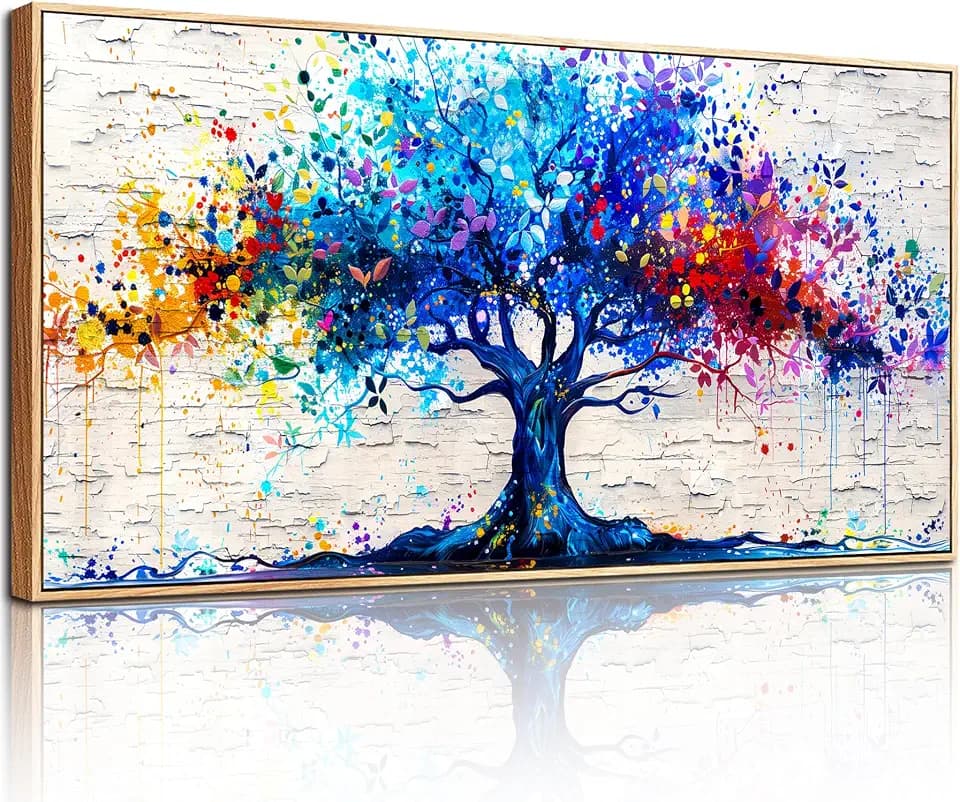 SERIMINO Framed Tree Wall Decor, Modern Colorful Abstract Artwork 24"X48"