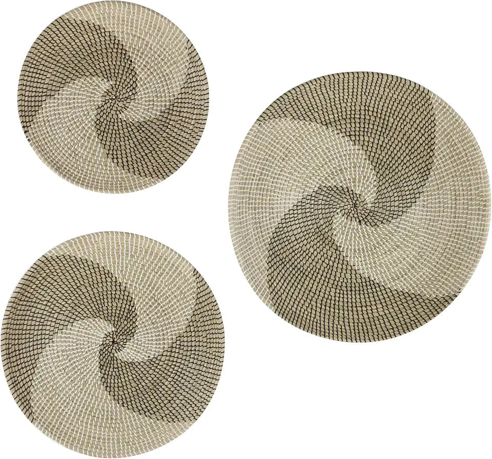 Deco 79 Seagrass Plate Handmade Home Wall Decor Spiral Basket Wall Sculpture, Set of 3 Wall Art 29", 24", 20"D, Brown