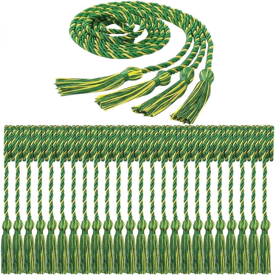 24 Pack Graduation Honor Cords with Tassels - 68 Inch Braided Cords Bulk for High School College University - Bachelor, Master, Doctoral Ceremony (Green and Gold)