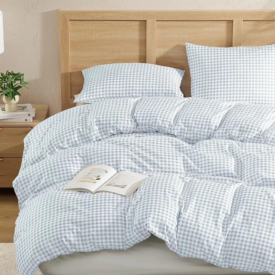 Andency Blue Gingham Duvet Cover Queen, Blue Checkered Plaid Bedding Set