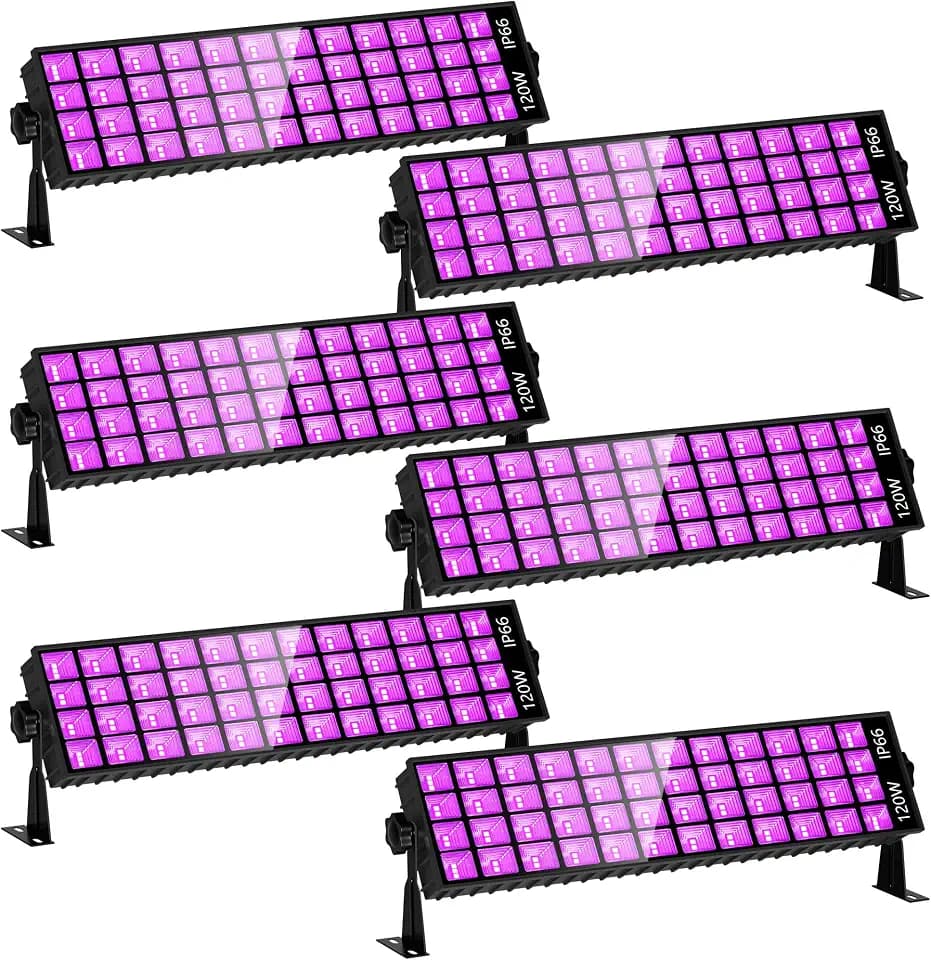6 Pack 120W Black Light Bar, IP66 Blacklight for Halloween, Glow Party