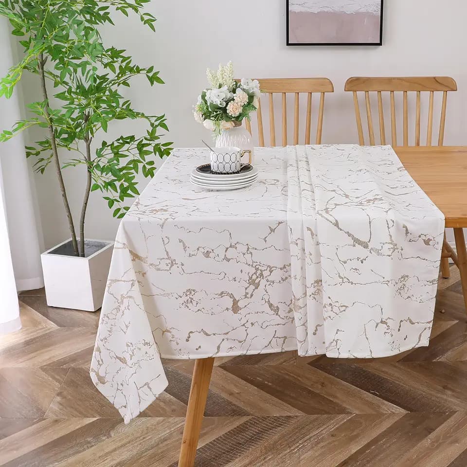 Majestic Giftware Velvet Tablecloths for Rectangle Tables - TC1414 | (70/160) Glacier Gold Print Hem Stitch Dining Table Cover | Washable Rectangle Tablecloth for Kitchen, Dinning, Party